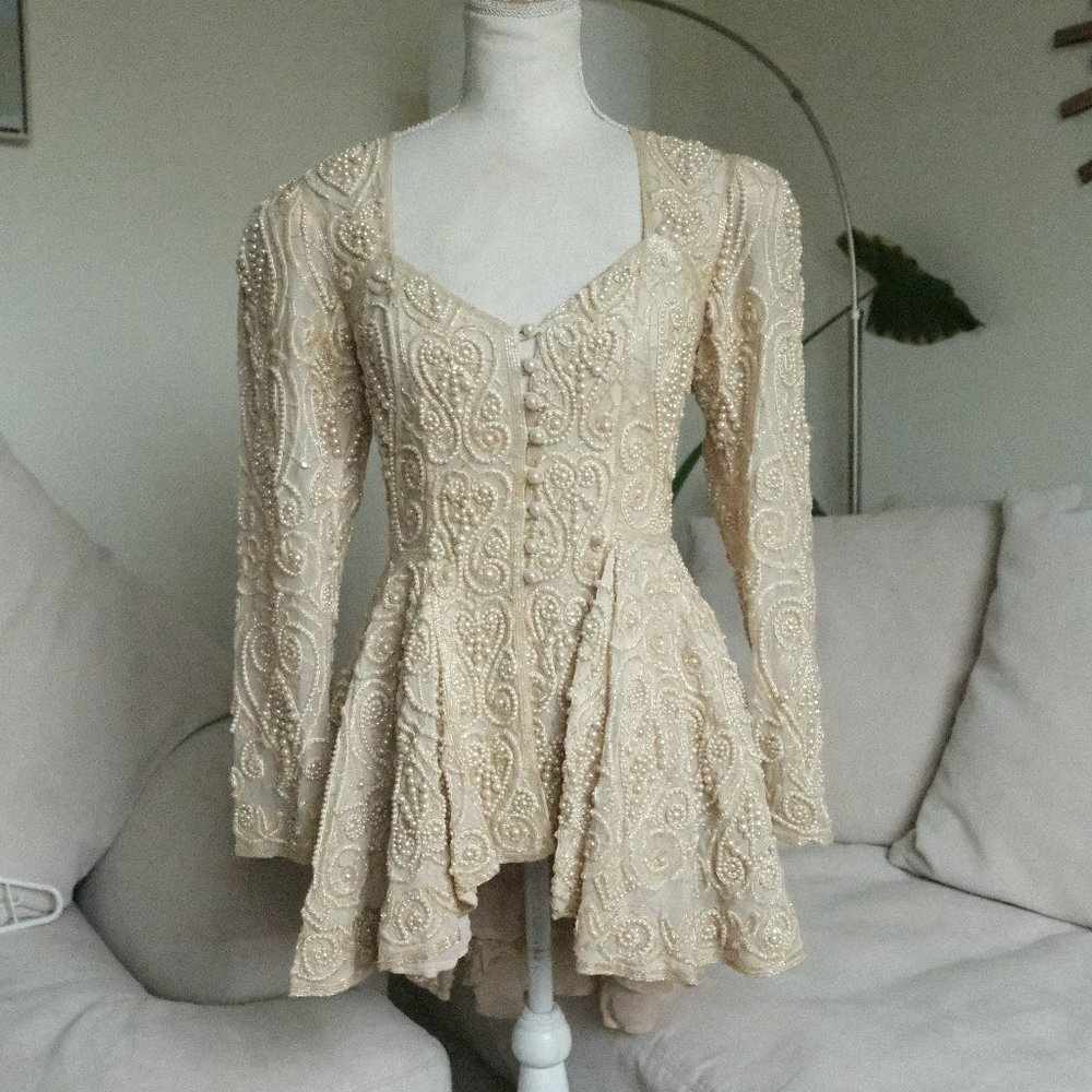 Vintage Eavis & Brown London Silk Ivory Ornate Beaded Designer Evening Jacket